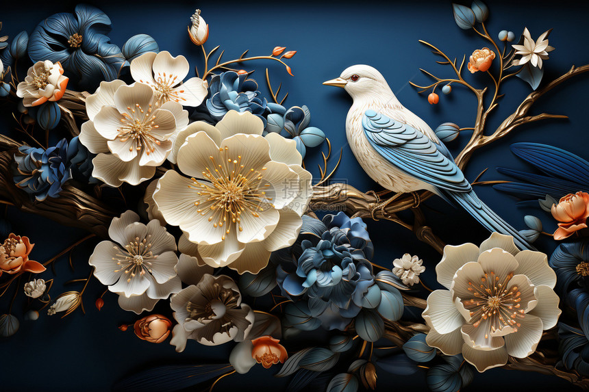 飞鸟栖花的唯美艺术图片