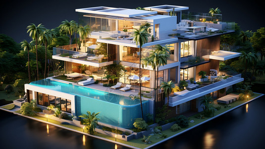 海景泳池豪华海景度假别墅建筑设计图片