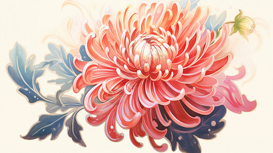 传统美丽的菊花手绘插图图片