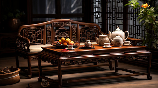 实木茶台传统的实木家具客厅设计图片