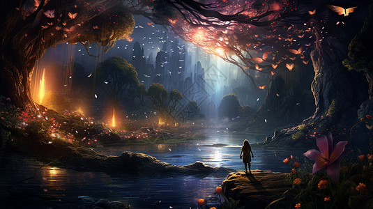 神秘梦幻的森林插图图片