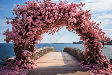 花瓣形拱门安置在桥上的婚礼拱门背景