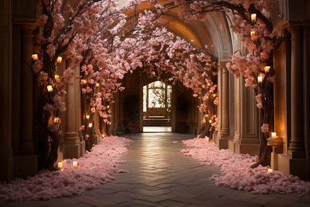 花瓣形拱门有氛围的室内婚礼长廊背景