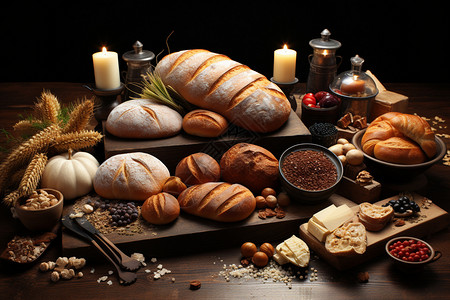 桌子上的谷物和面包图片