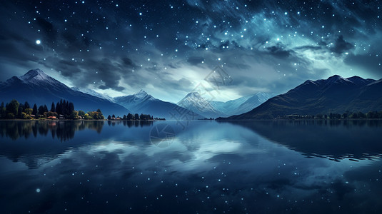 夜空下平静的湖图片