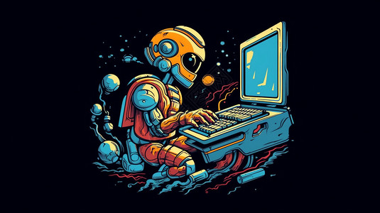电脑按键按键盘的机器人插画