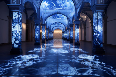 艺术长廊蓝天白云几何花纹设计图片