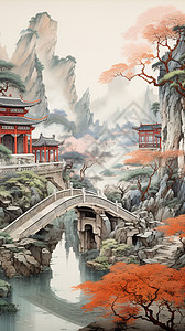 意境国风山水插画背景图片