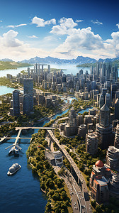 沿江城市规划立体图背景图片