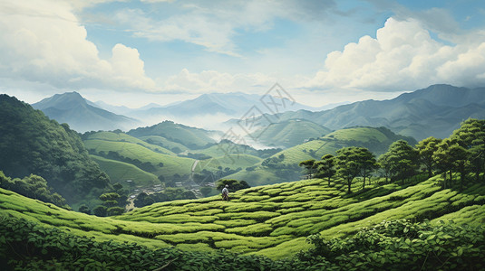 郁郁葱葱的湖南茶山背景图片
