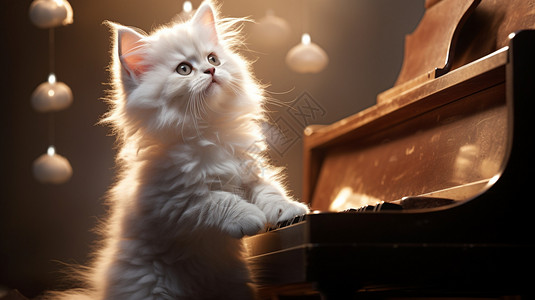 琴键上可爱的猫咪背景图片