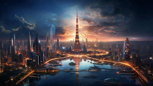 未来科幻城市建筑景观背景图片