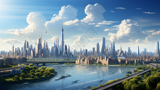 未来感科技城市创意插画背景图片