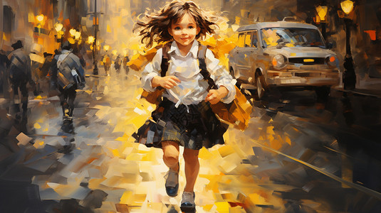 抽象派街上奔跑的女孩背景图片