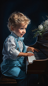 钢琴练习正在练习钢琴的男孩插画