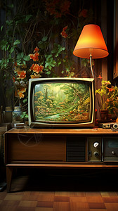 客厅中的老式电视背景图片