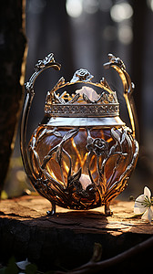 华丽雕刻的银色茶壶背景图片