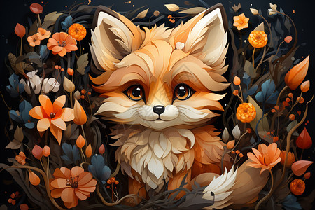 狐狸与鲜花图片