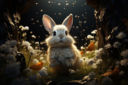 奔跑的小兔子月光下的小兔子背景