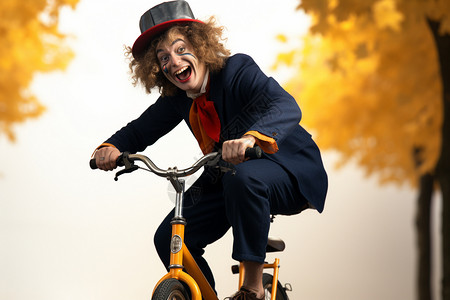 骑独轮车小丑草坪上的快乐小丑背景