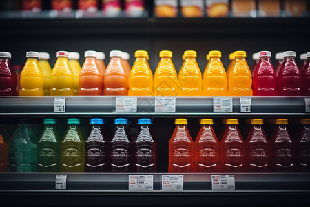 瓶装饮料素材五彩斑斓超市货架背景