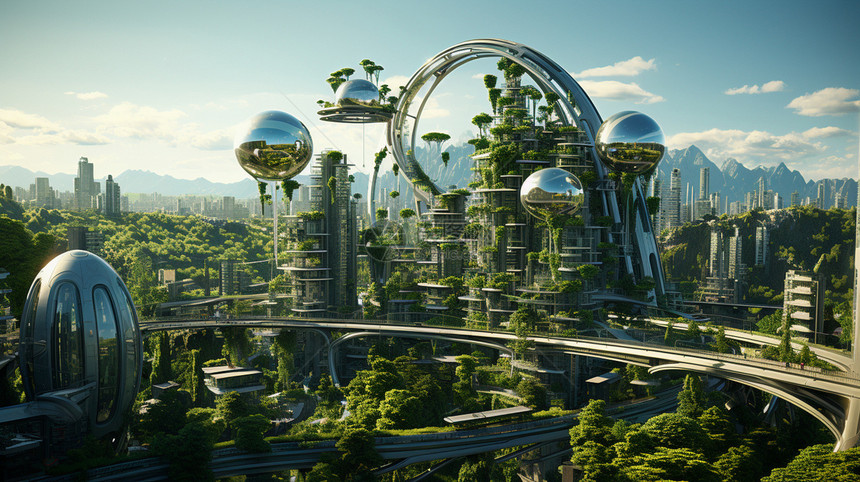 绿色能源科幻城市概念图图片