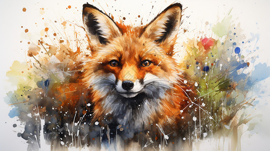 水彩风格狐狸创意卡通插图背景图片