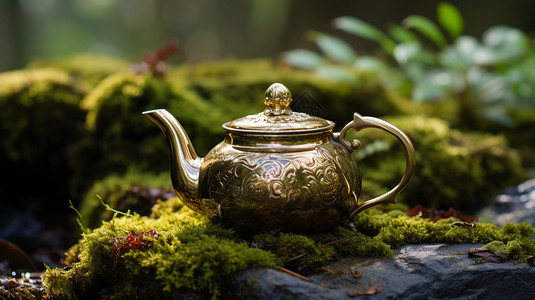 中式雕刻铜制茶壶设计图片