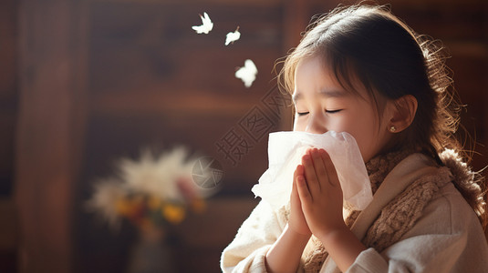 感冒大鼻涕的小女孩高清图片
