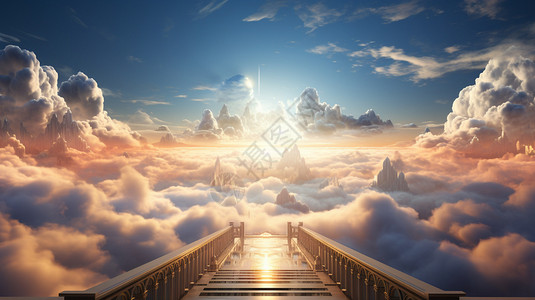早晨建筑云层上的天堂设计图片