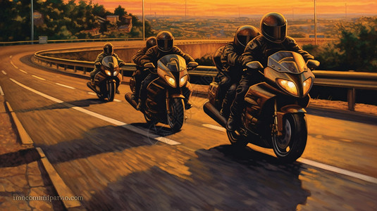 转型团伙公路上的摩托车插画