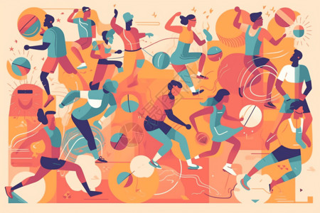 排球动作抽象欢乐世界平面插图插画