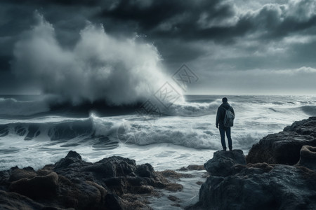 AR技术体验的暴风雨海洋场景图片