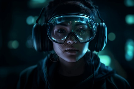 迷妹科幻迷戴上VR眼镜设计图片