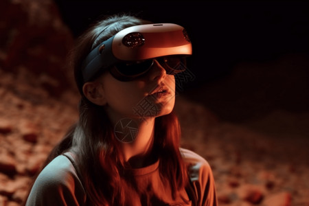 虚拟火星景观探索的女子背景图片