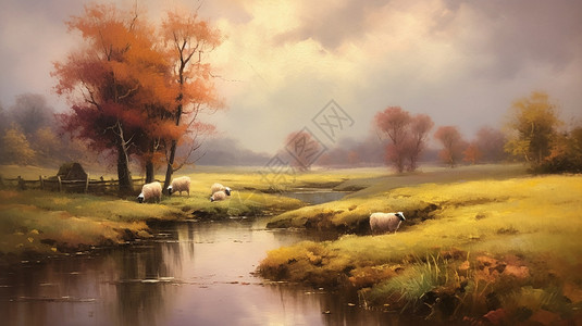 美丽的田园油画背景图片