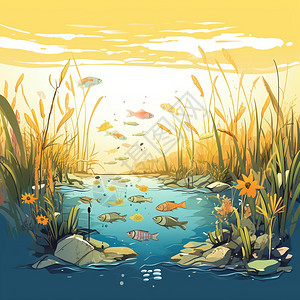 鱼虾蟹生态的插图插画