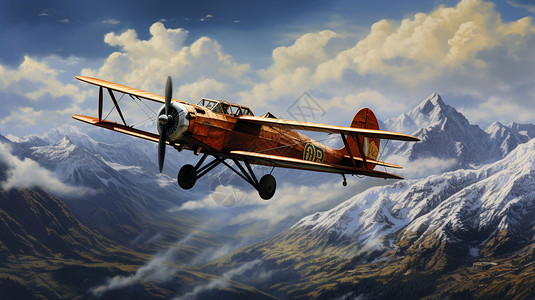 飞跃雪山的飞机背景图片