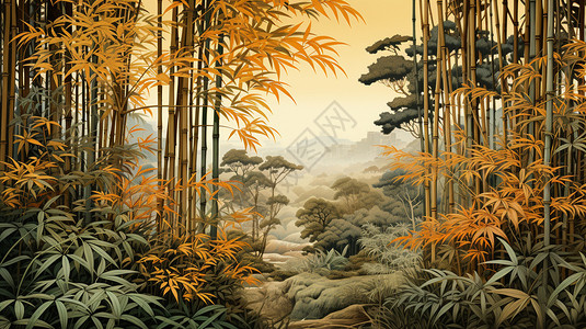 金色的竹林竹笋丛林高清图片