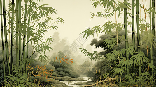 竹林的插画背景图片