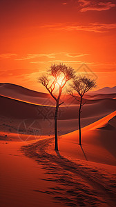 沙漠中的松树背景图片