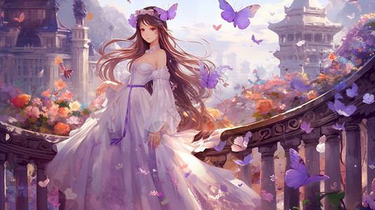 紫色城堡里的女孩背景图片