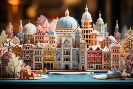 精美剪纸3D城市景观模型设计图片