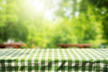 绿色格子的桌布高清图片