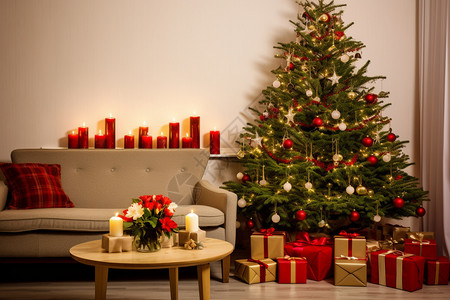 五彩装饰彩旗五彩的圣诞树背景