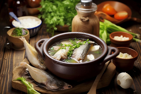海鲜砂锅好喝的鱼汤背景