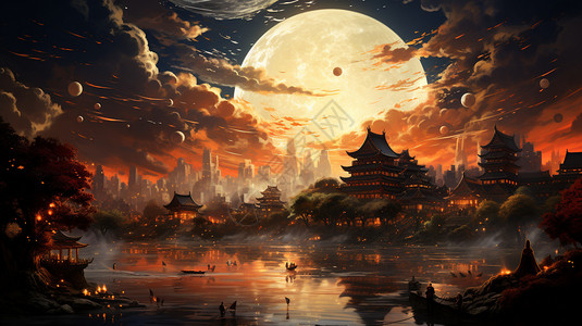 中秋节月亮的海报背景图片
