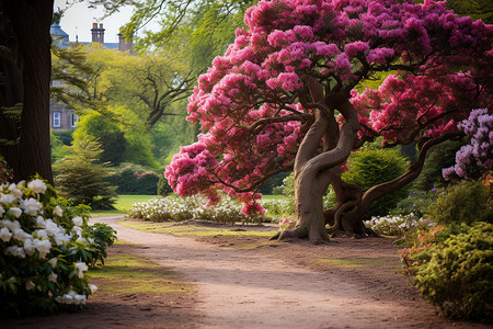 粉紫色花朵的植物园图片