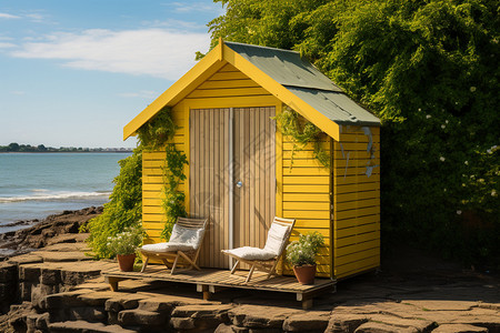 海边放松的小屋图片
