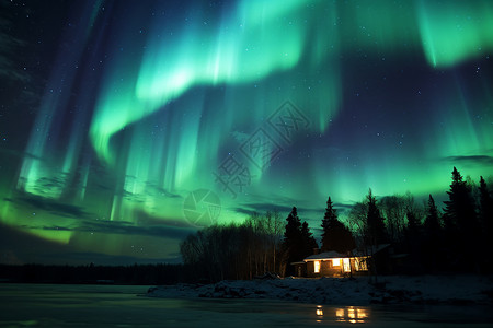 水彩星空极光极光中的冬夜奇景背景